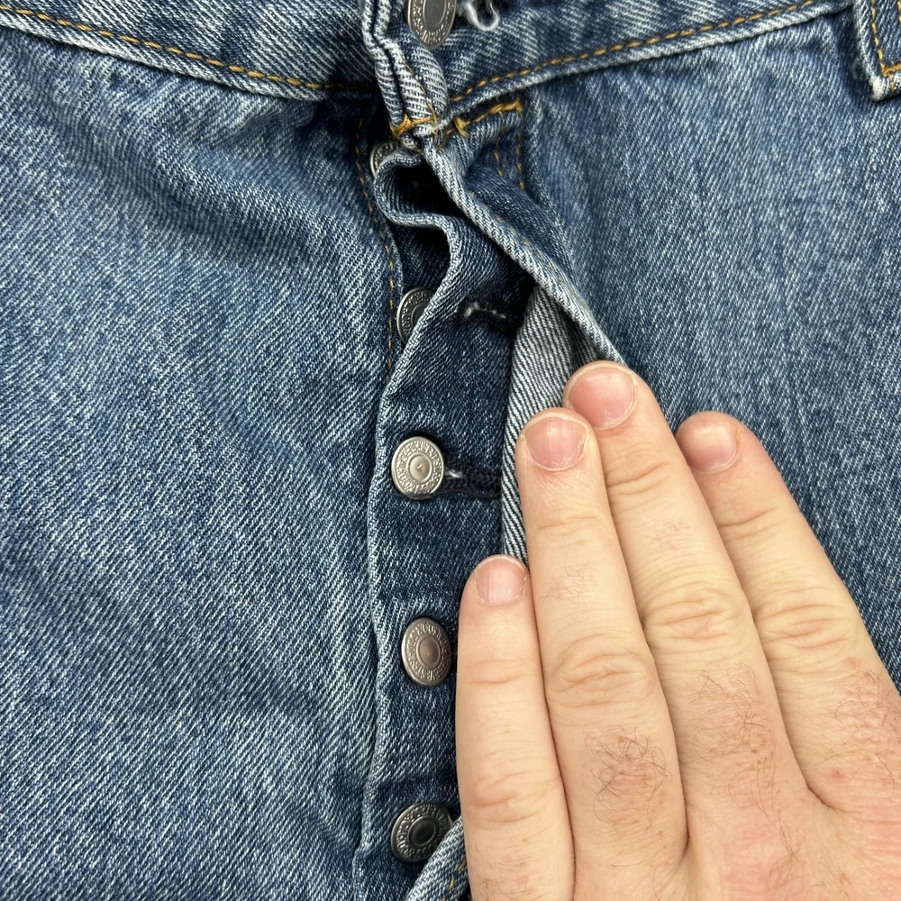 Levis 501 Jeans Mens 44x30 Blue Denim Straight Leg Button Fly Classic